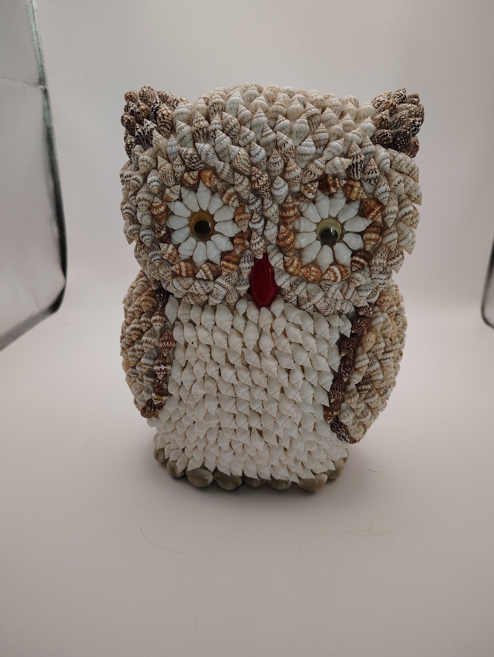 Vintage Handmade Owl Seashell 8" Statue Beach House Philippines